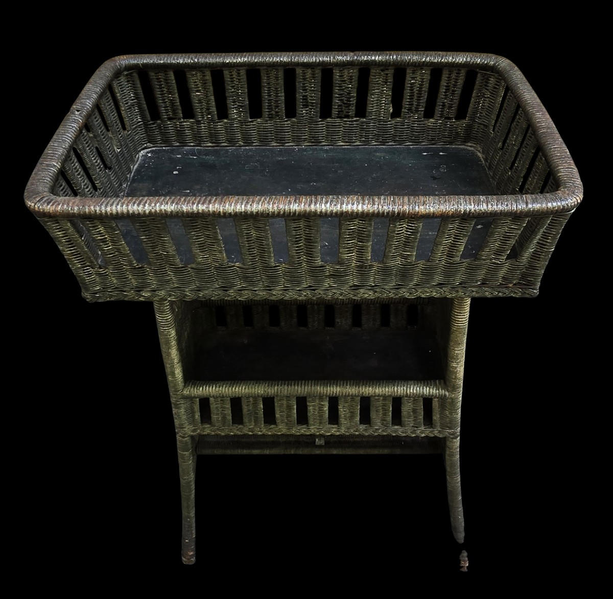 Early 20th-century Painted Wicker Work Table-photo-2