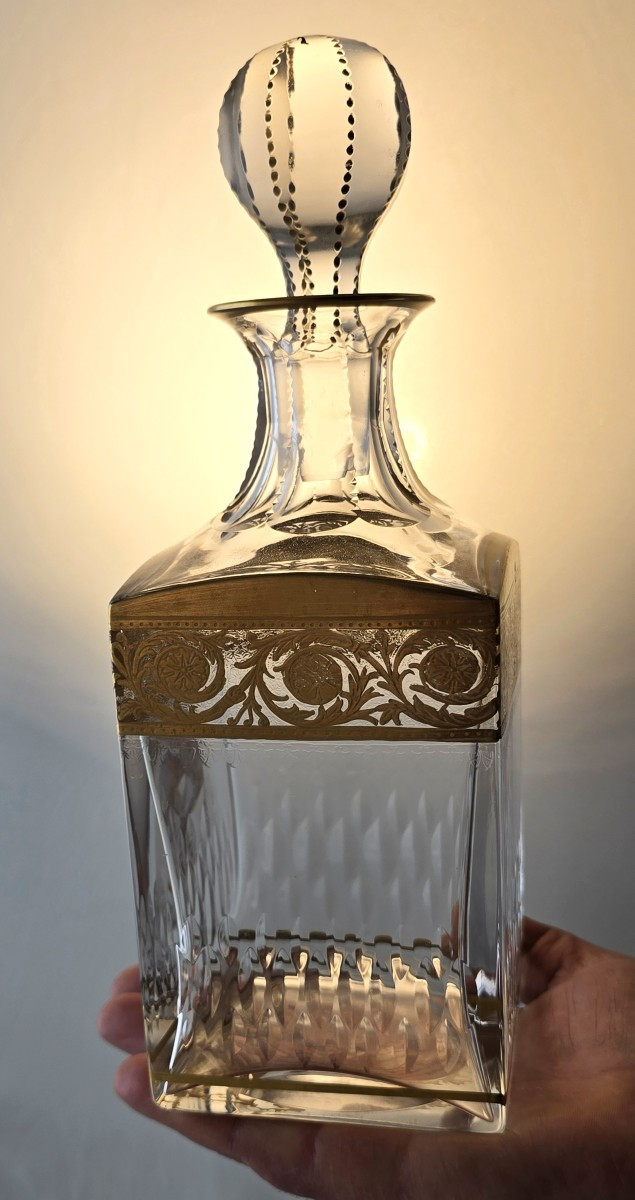 Antique Saint Louis Crystal Whisky Decanter, Thistle Model-photo-2