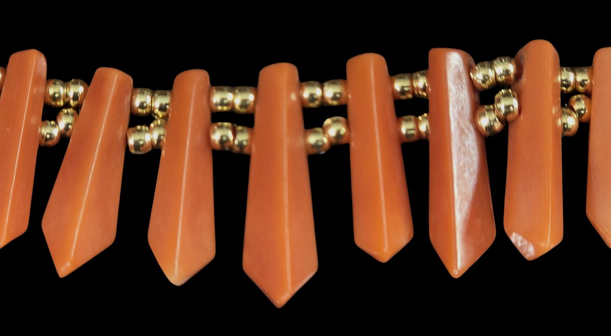 Ancien Collier Ras-du-cou  En Corail, Argent Et Or-photo-4