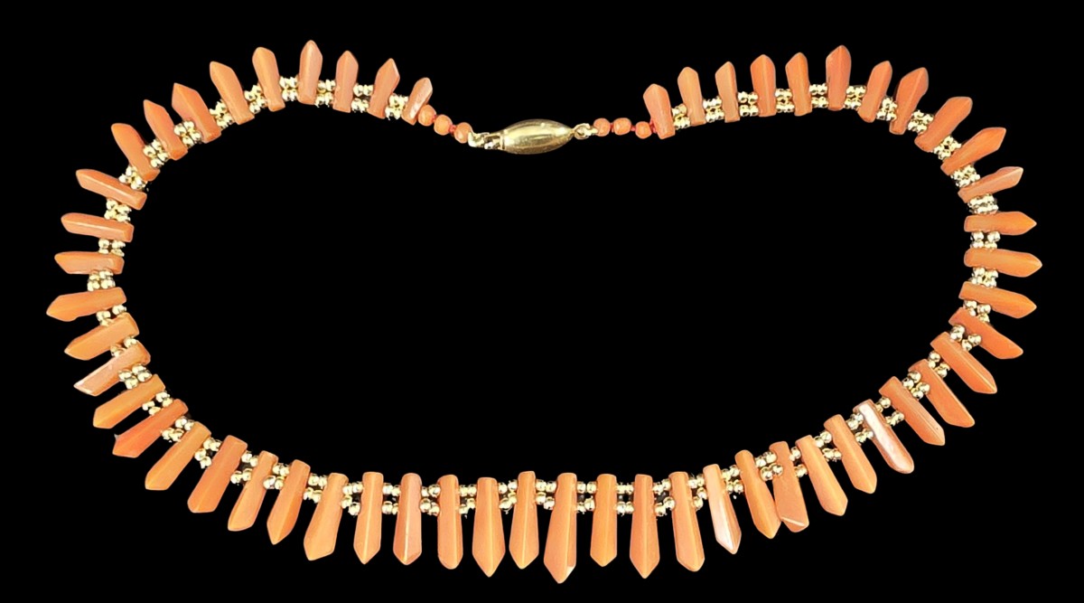 Ancien Collier Ras-du-cou  En Corail, Argent Et Or