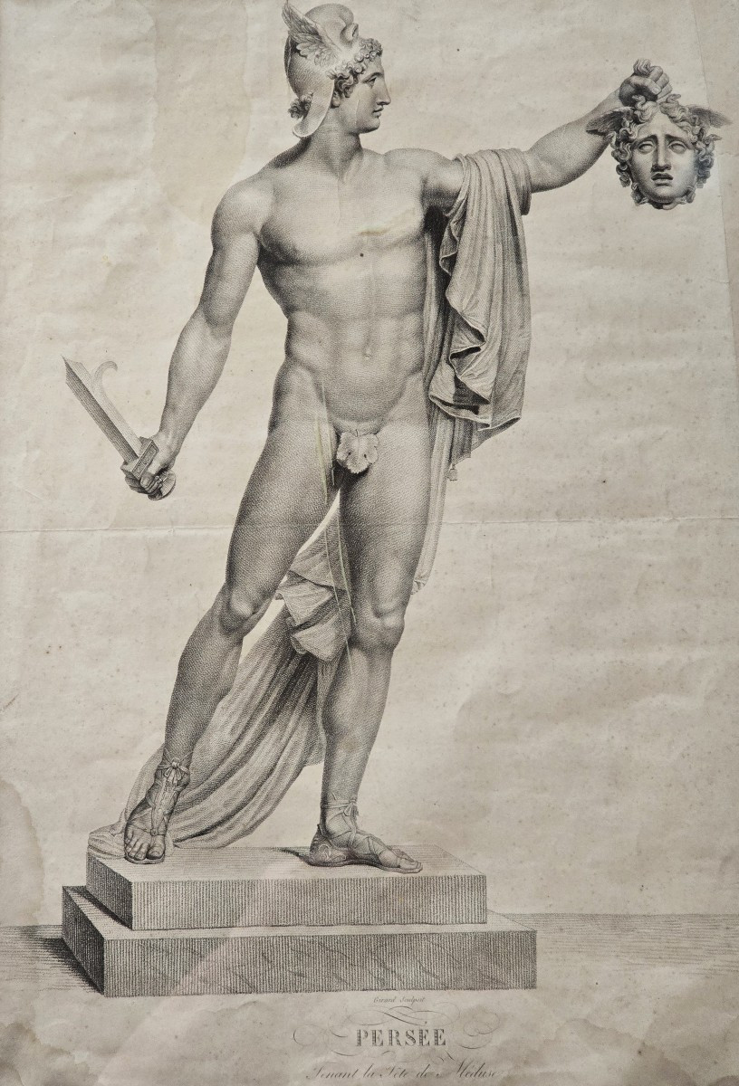 Neoclassical Engraving Depicting Perseus, Based On Canova's Sculpture-photo-2