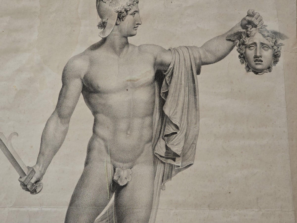 Neoclassical Engraving Depicting Perseus, Based On Canova's Sculpture-photo-3