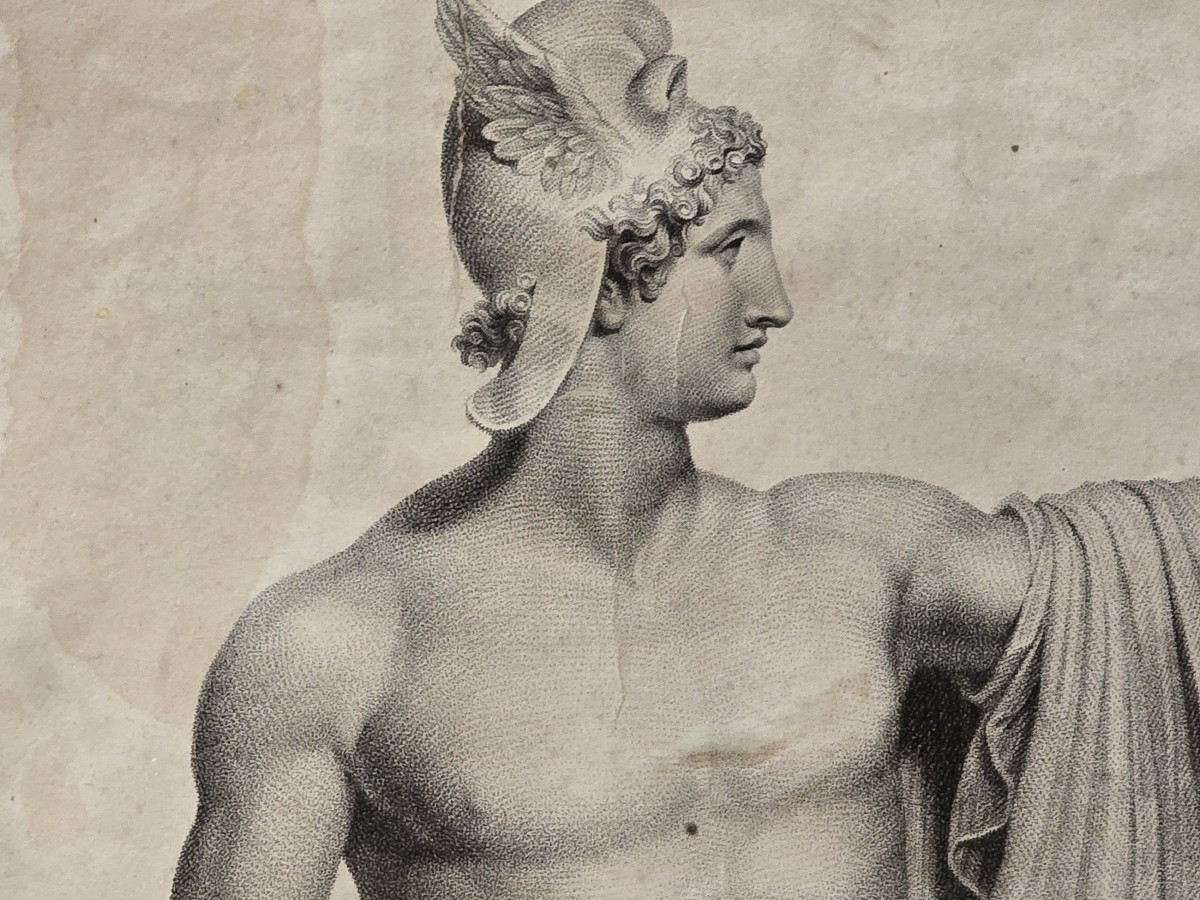 Neoclassical Engraving Depicting Perseus, Based On Canova's Sculpture-photo-4