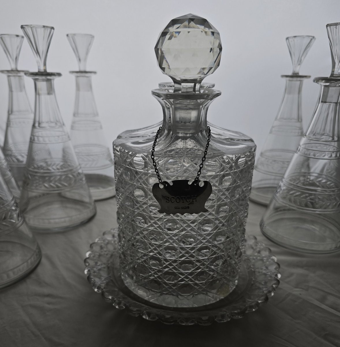 Ancient Liquor Set In Crystal And Silver Sterling-photo-2