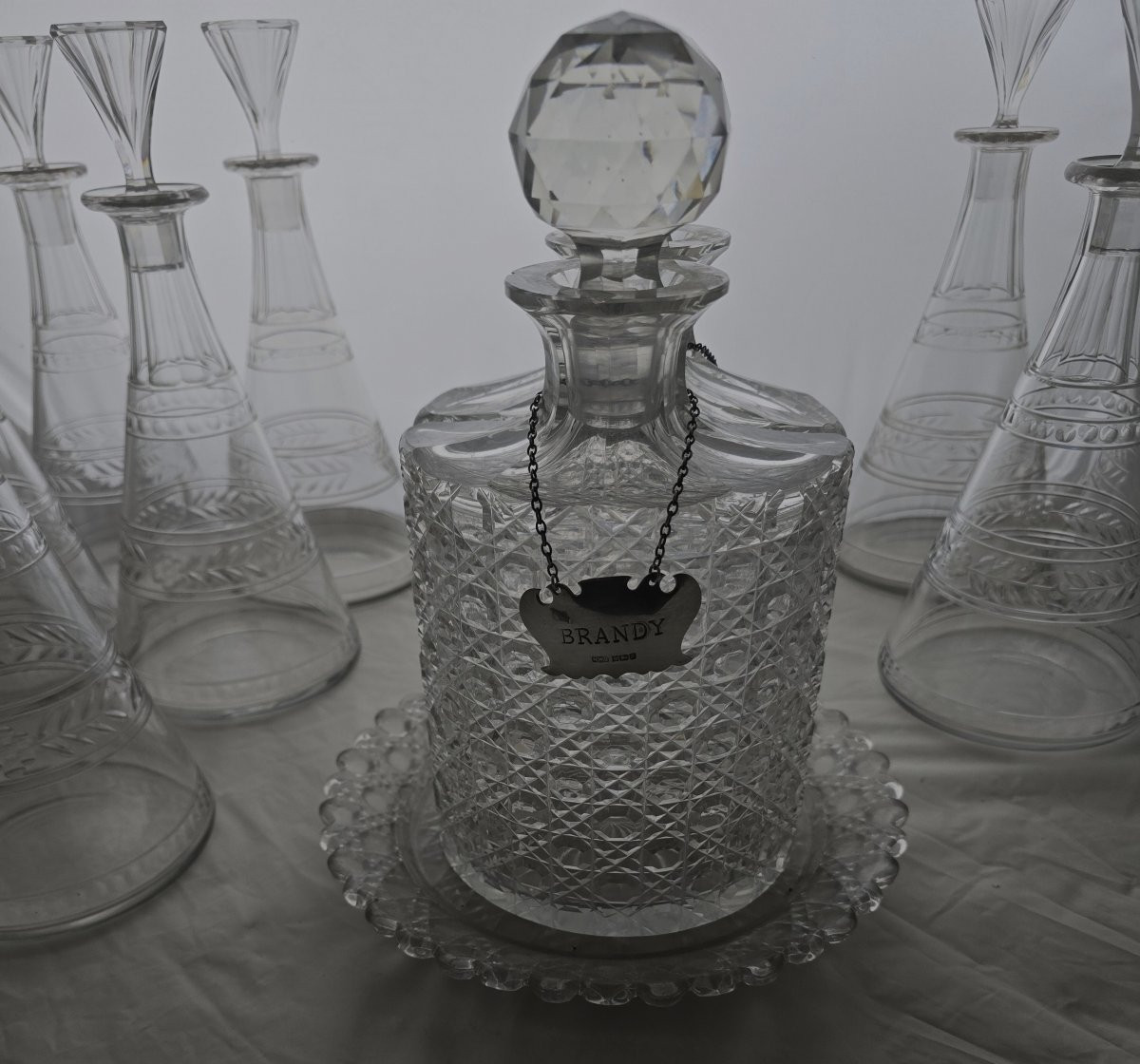 Ancient Liquor Set In Crystal And Silver Sterling-photo-3