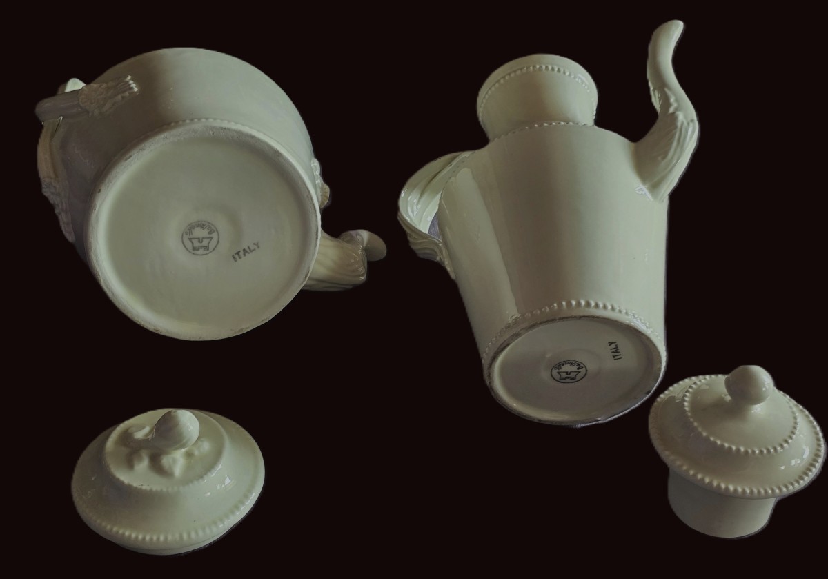 Duo Ancien Théière Et Cafetière En Faience Bassanello Civita Castellana-photo-1