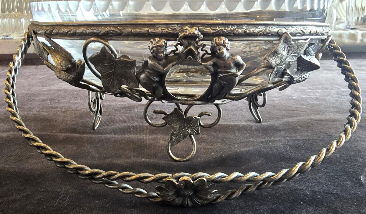 paire de corbeilles anciennes en cristal et étain-photo-2