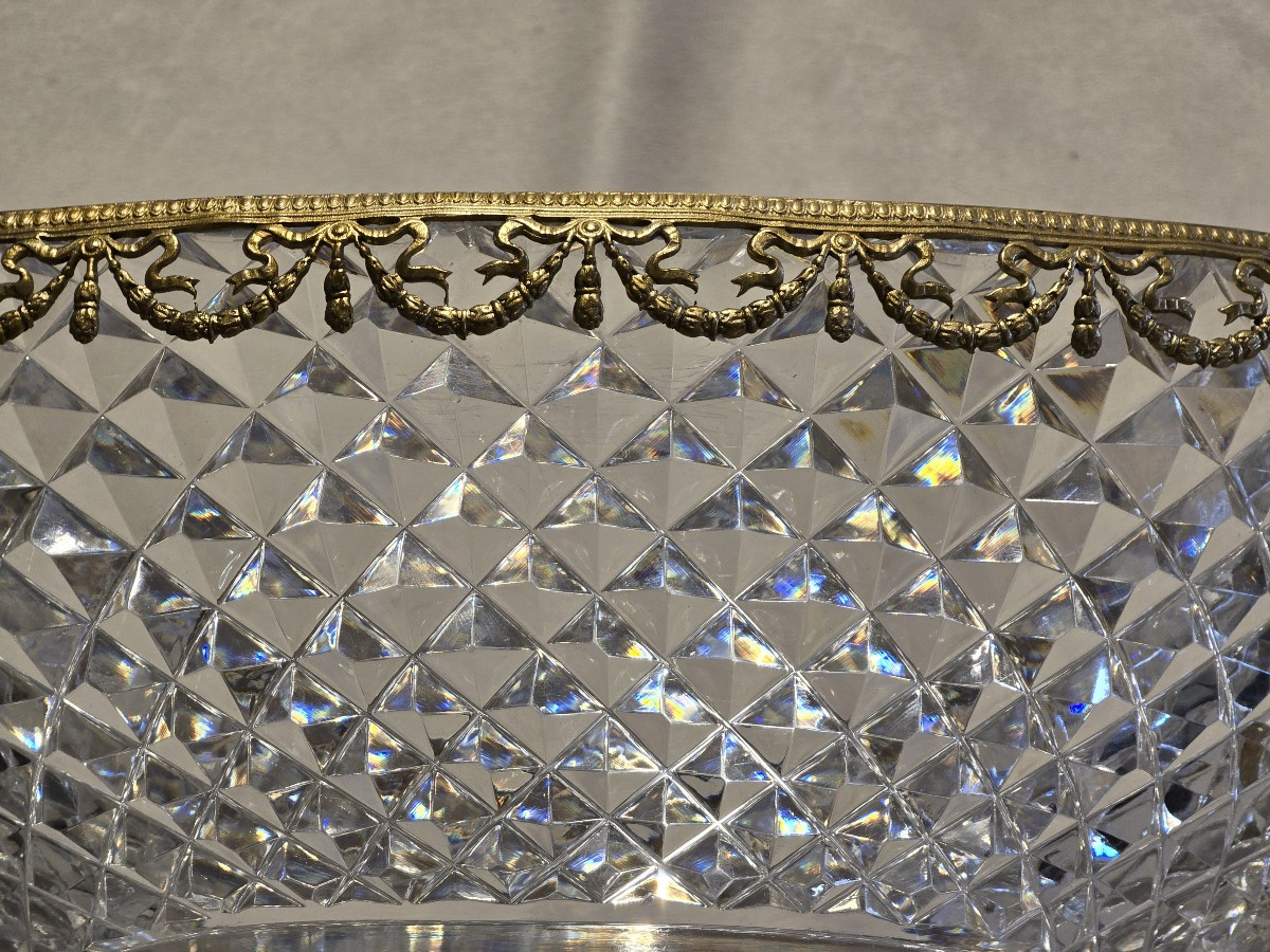 Antique Centerpiece In Cut Crystal With Gilded Metal Ornaments-photo-5
