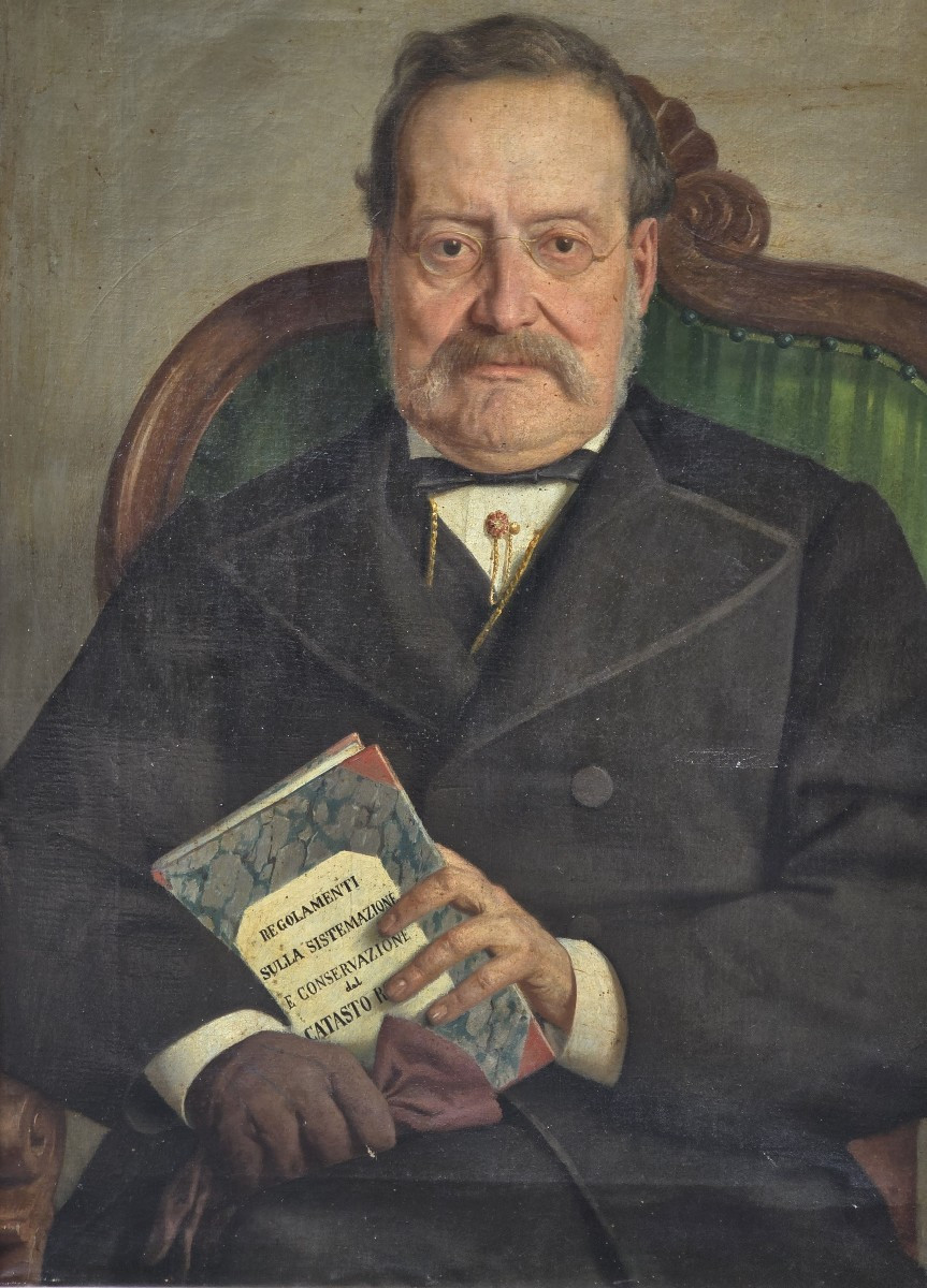 tableau huile su toile XIX ème siècle portrait d'un bourgeois artiste  Giulio Cantalamessa 