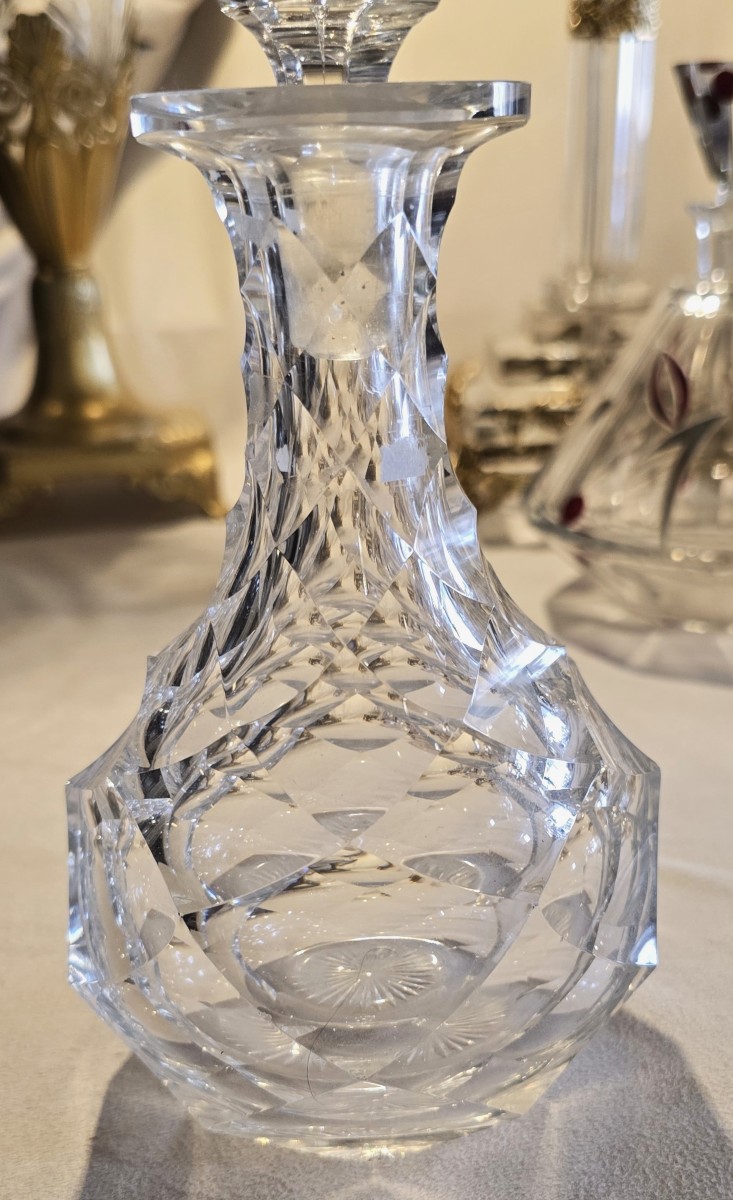 Ancien flacon petite carafe à liqueur en cristal de Bohême taillé XIXᵉ siècle-photo-2