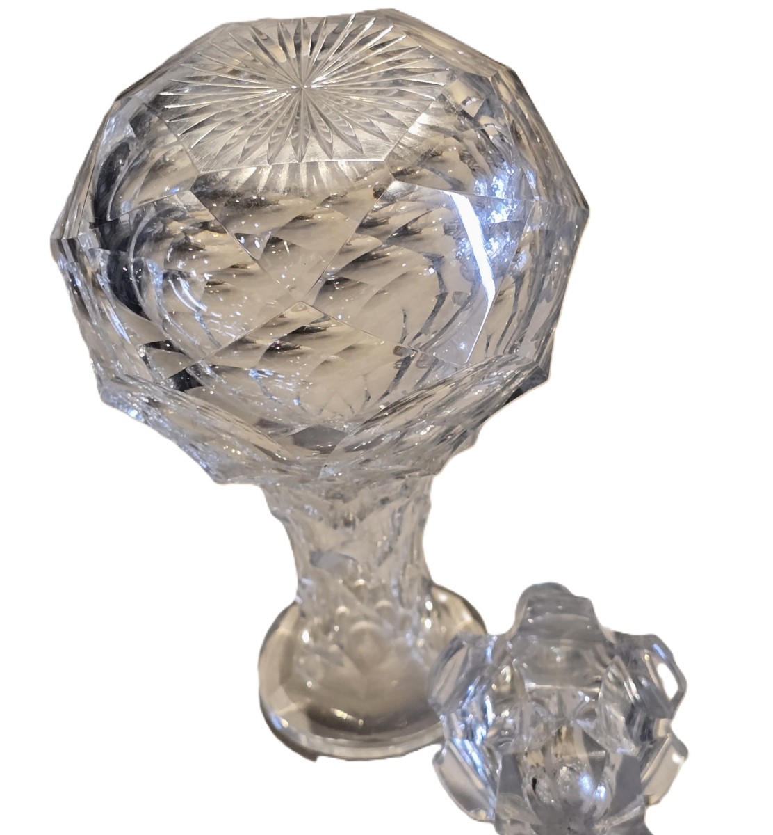Ancien flacon petite carafe à liqueur en cristal de Bohême taillé XIXᵉ siècle-photo-3