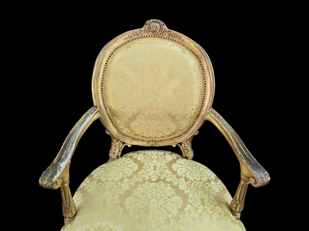 Antique Italian Neoclassical Armchair In Gilded Wood, 18th Century-photo-3