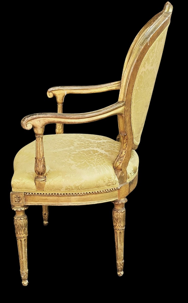 Antique Italian Neoclassical Armchair In Gilded Wood, 18th Century-photo-4