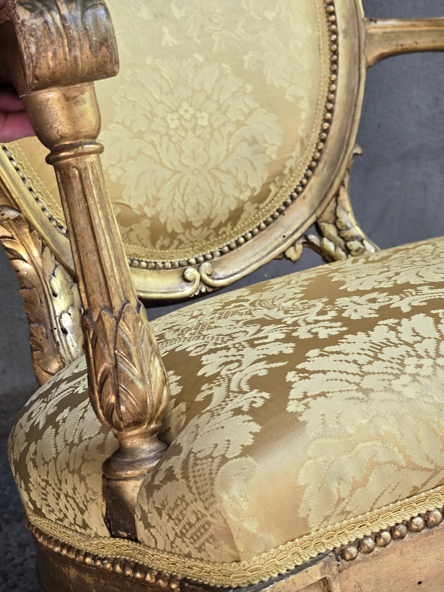 Antique Italian Neoclassical Armchair In Gilded Wood, 18th Century-photo-5