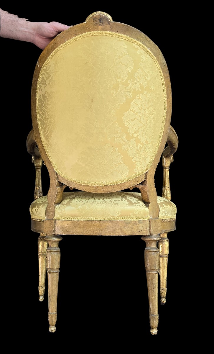 Antique Italian Neoclassical Armchair In Gilded Wood, 18th Century-photo-6