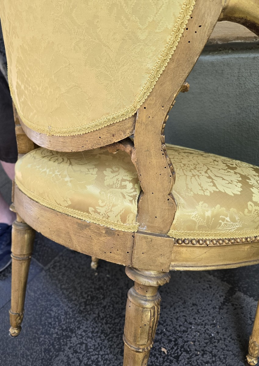 Antique Italian Neoclassical Armchair In Gilded Wood, 18th Century-photo-8