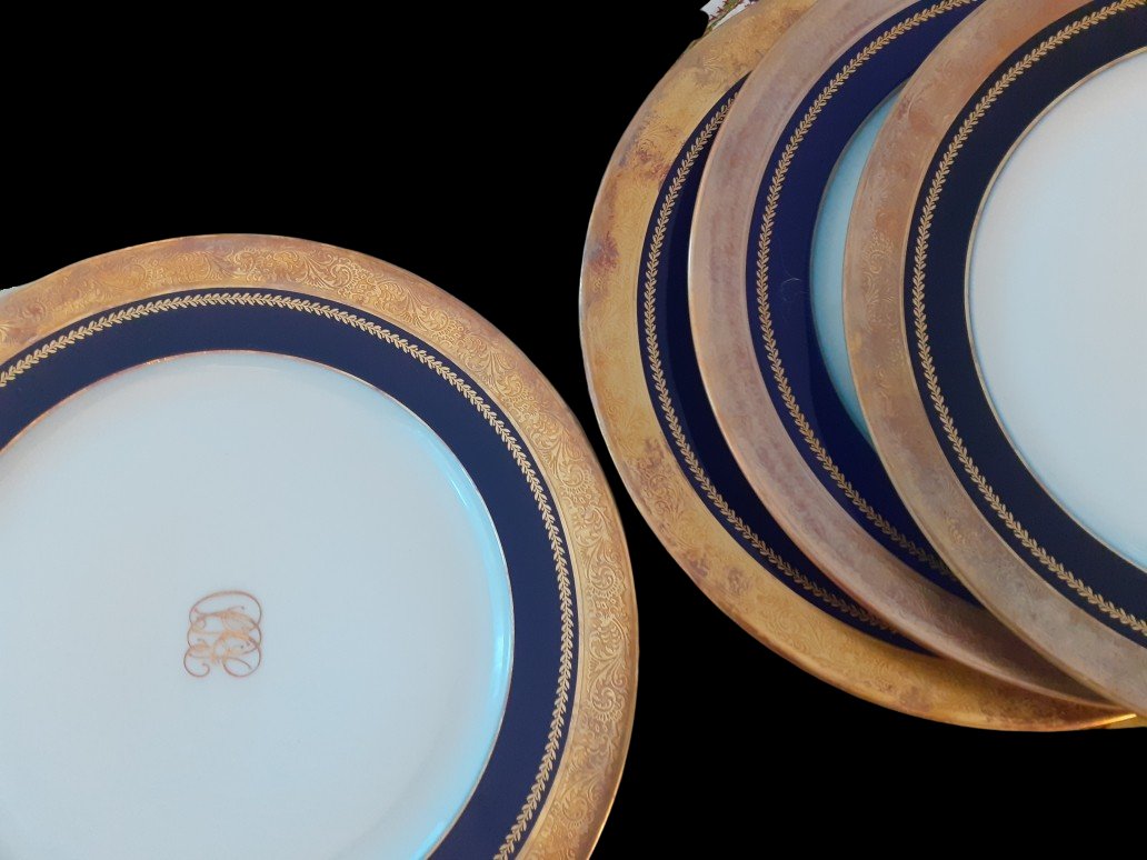 Ensemble de six anciens dessous d’assiettes  porcelaine Chastagner  Limoges avec monogramme CCE-photo-5