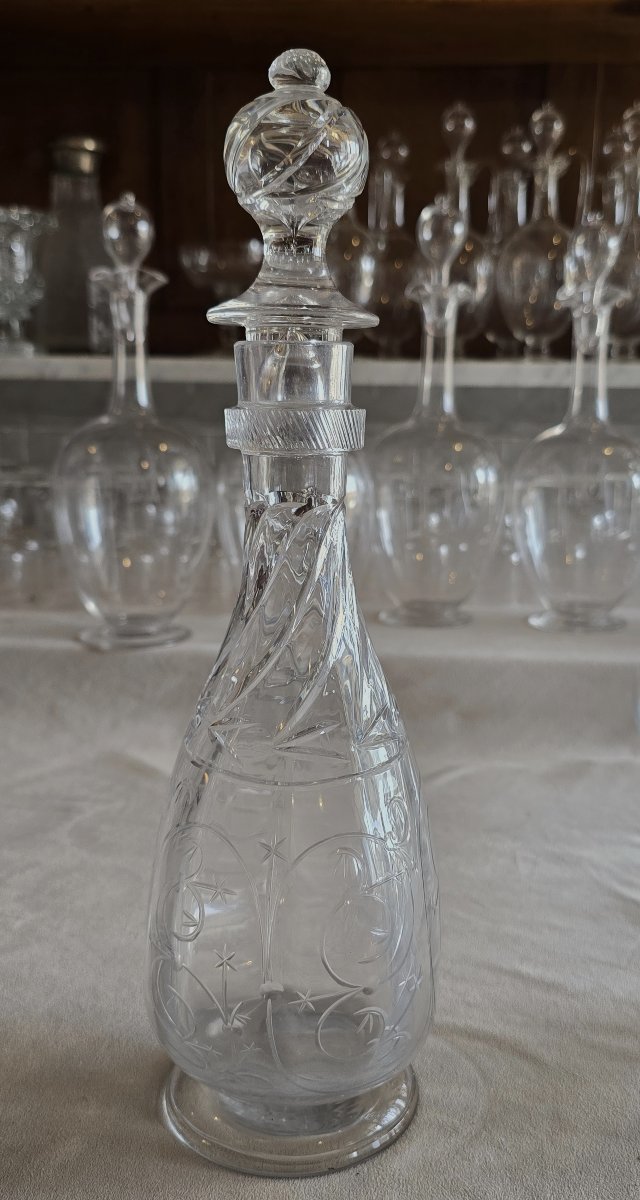 Antique Engraved Crystal Carafe, Attributed To Baccarat-photo-1