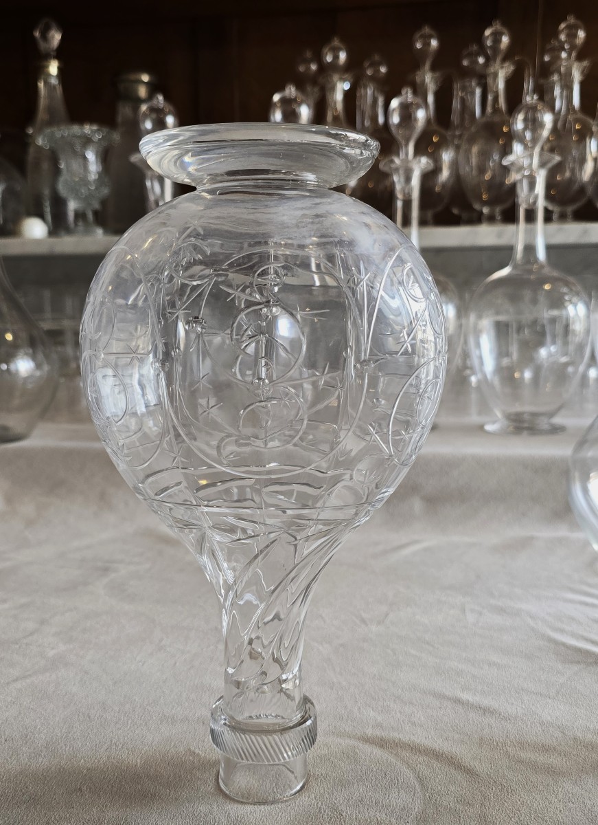 Antique Engraved Crystal Carafe, Attributed To Baccarat-photo-3