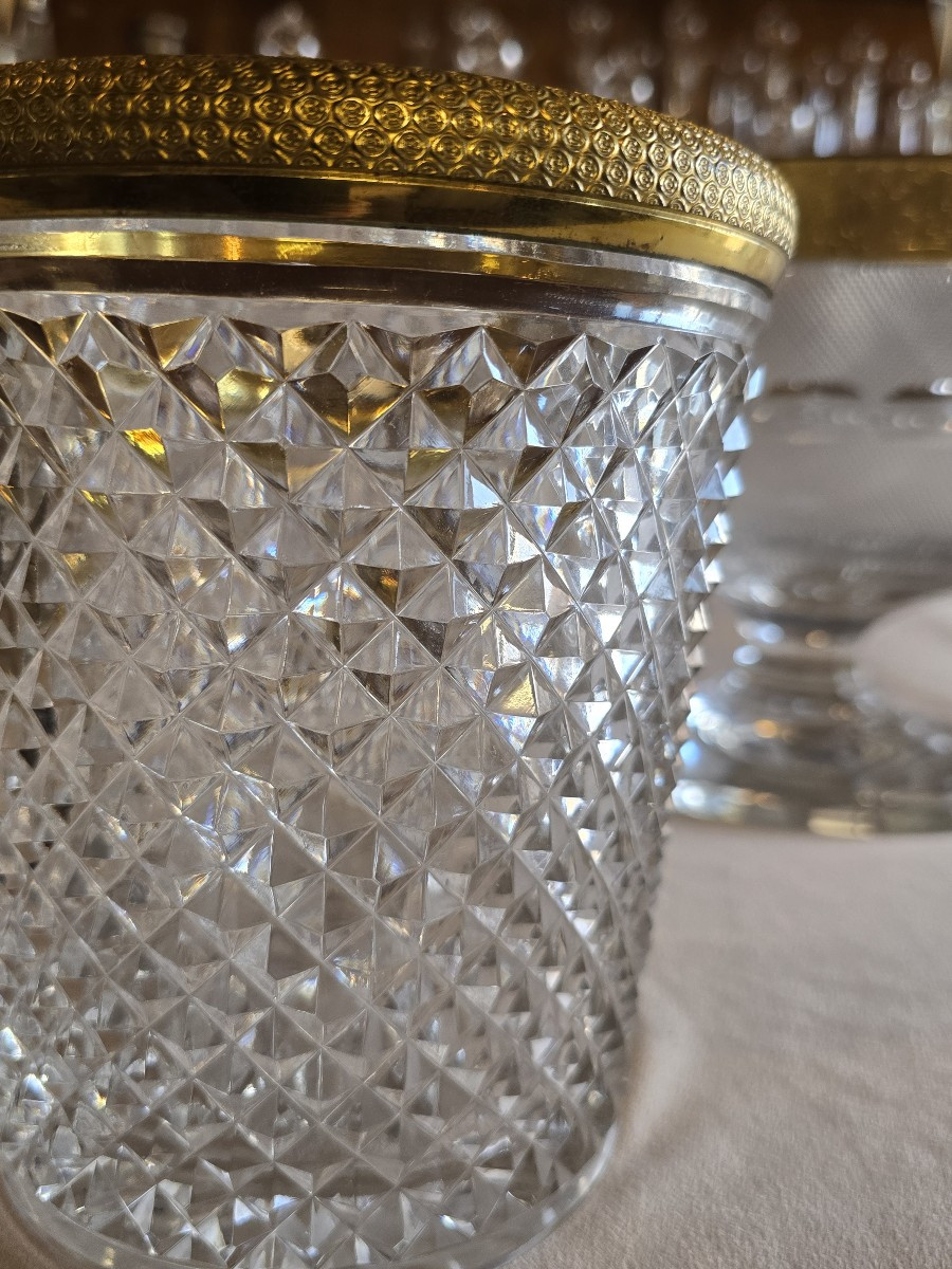 Antique Champagne Bucket In Cut Crystal With Gilt Bronze Mount, Attributed  Saint-louis-photo-3