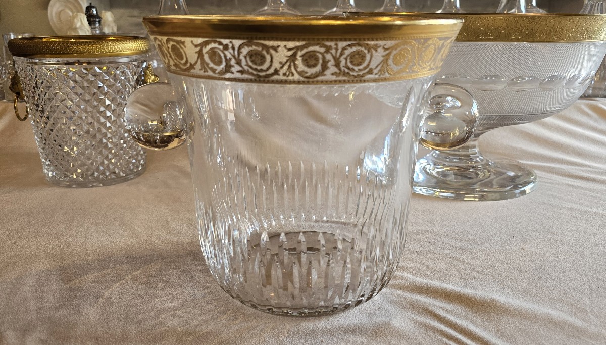 ancien seau à champagne cristal St Louis model Thistle or-photo-3