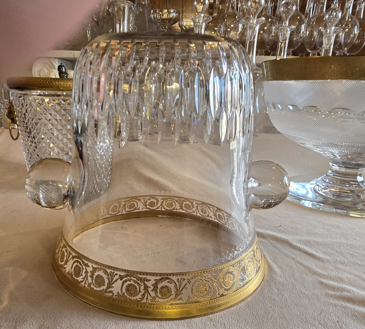 ancien seau à champagne cristal St Louis model Thistle or-photo-4