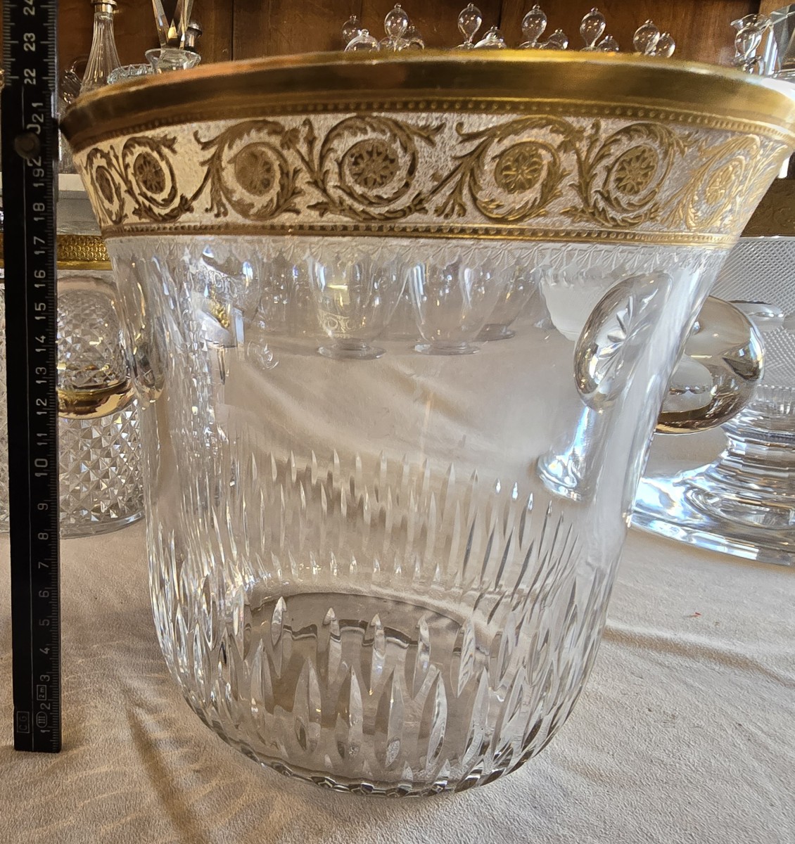ancien seau à champagne cristal St Louis model Thistle or-photo-7