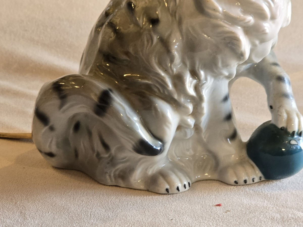 ancienne lampe veilleuse en céramique en forme de  chat-photo-3