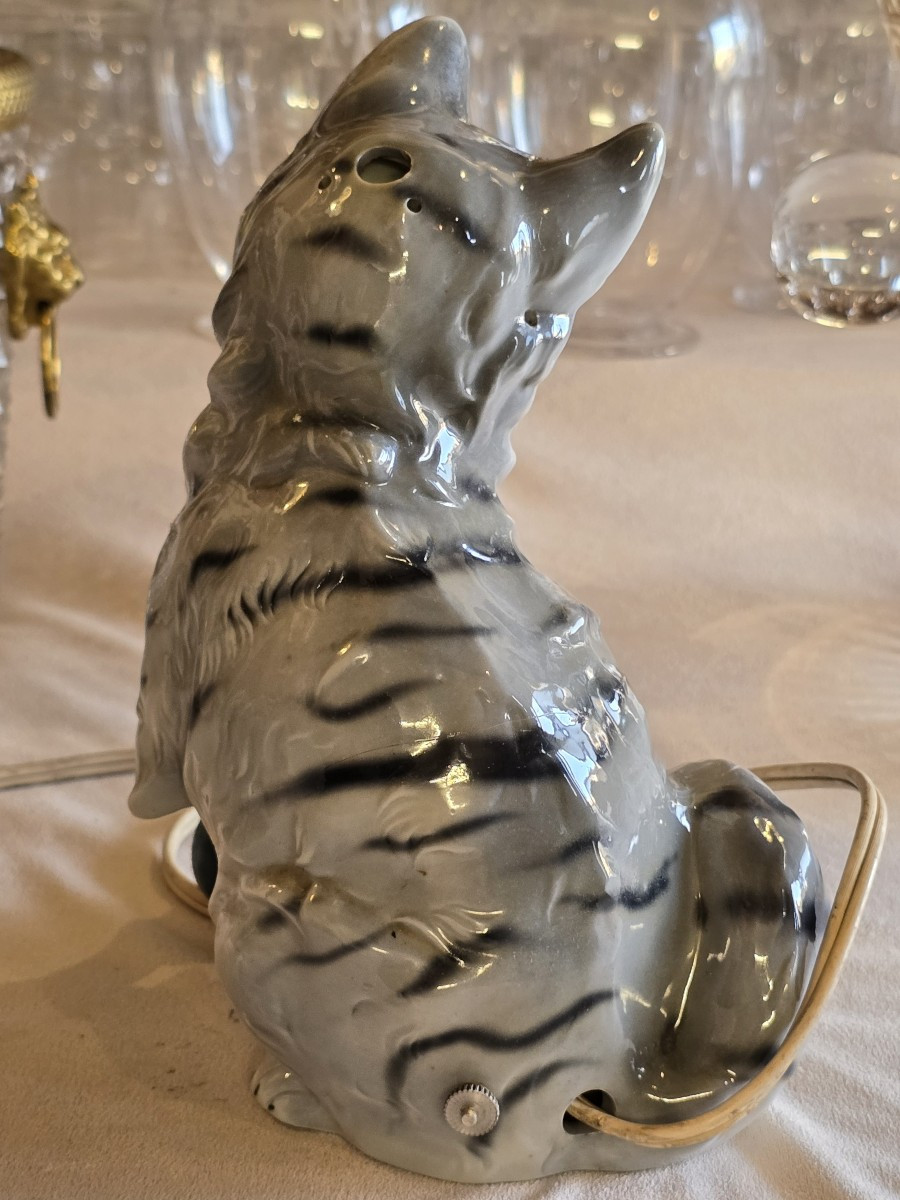 ancienne lampe veilleuse en céramique en forme de  chat-photo-1