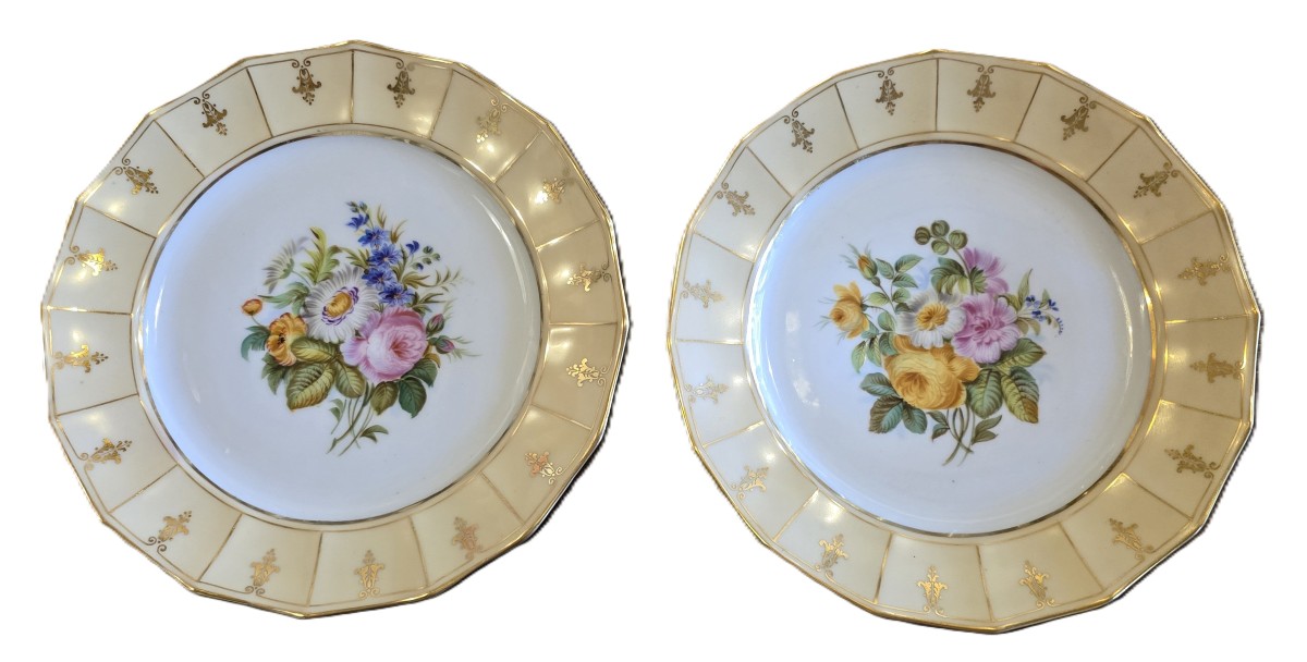 Pair Of Antique English Earthenware Plates Decorated With Flowers