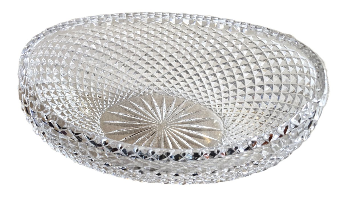 Antique Centerpiece In Half-moon Shape In Diamond-cut Crystal-photo-5