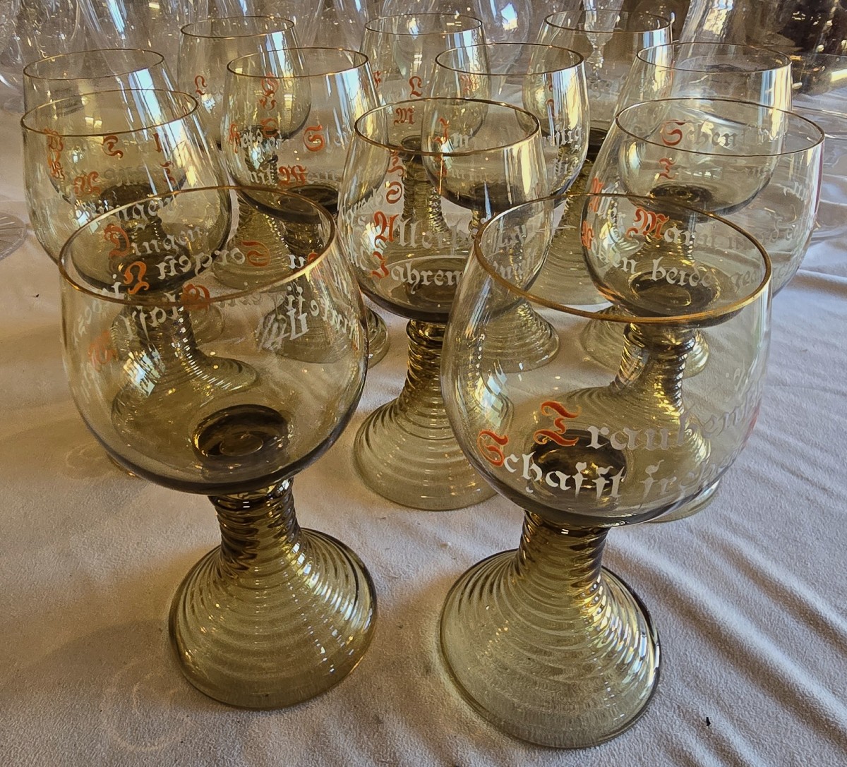 Set Of 12 Römer Wine Glasses In Enameled Blown Glass-photo-2