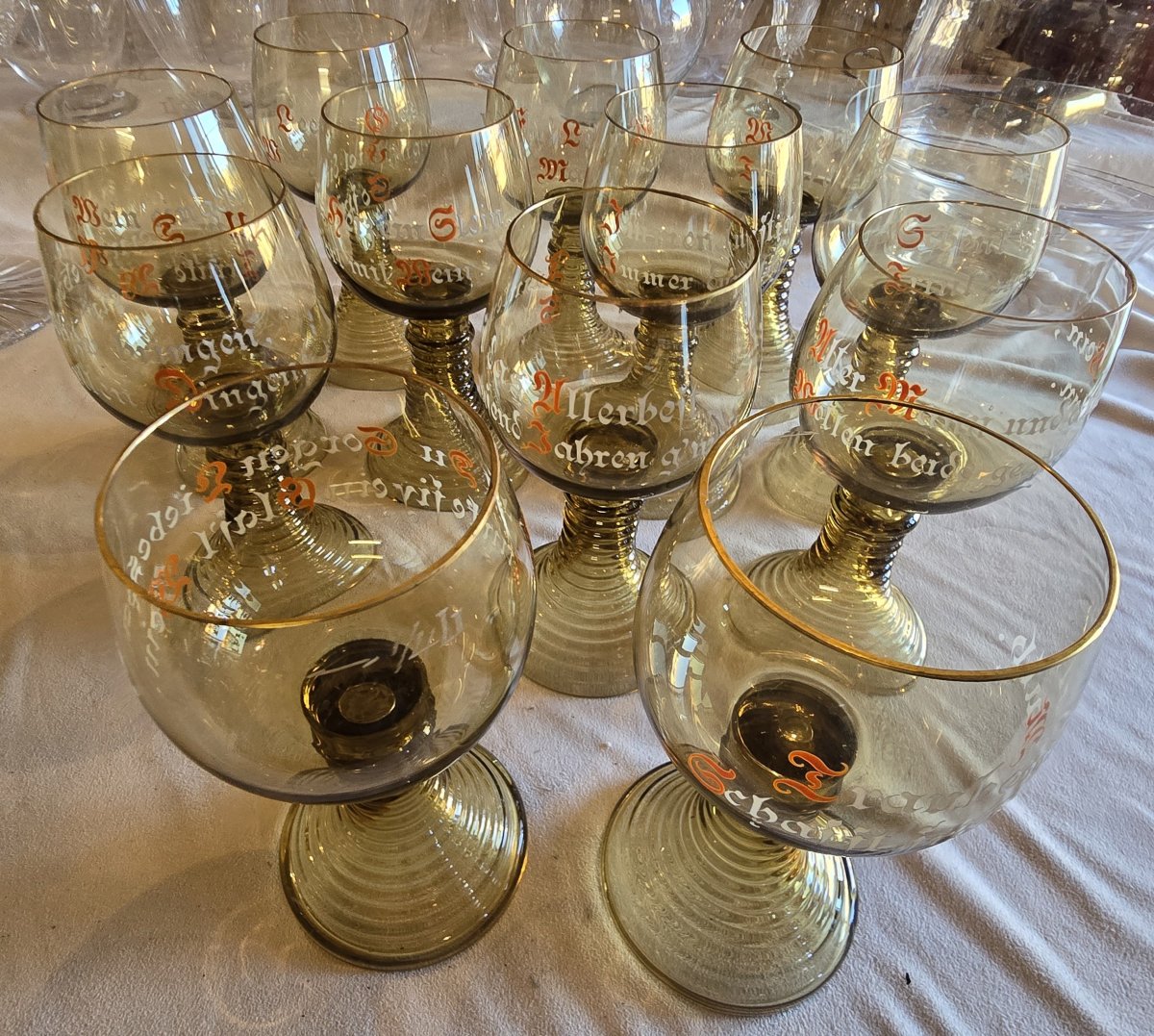 Set Of 12 Römer Wine Glasses In Enameled Blown Glass-photo-3