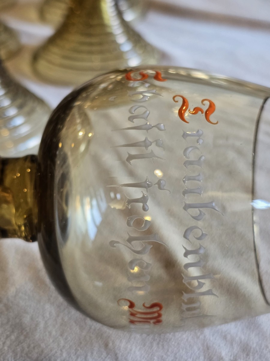 Set Of 12 Römer Wine Glasses In Enameled Blown Glass-photo-2