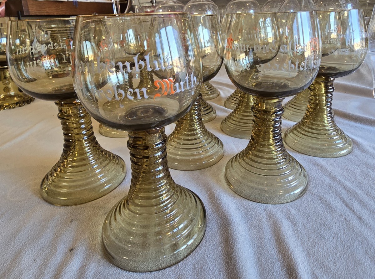 Set Of 12 Römer Wine Glasses In Enameled Blown Glass