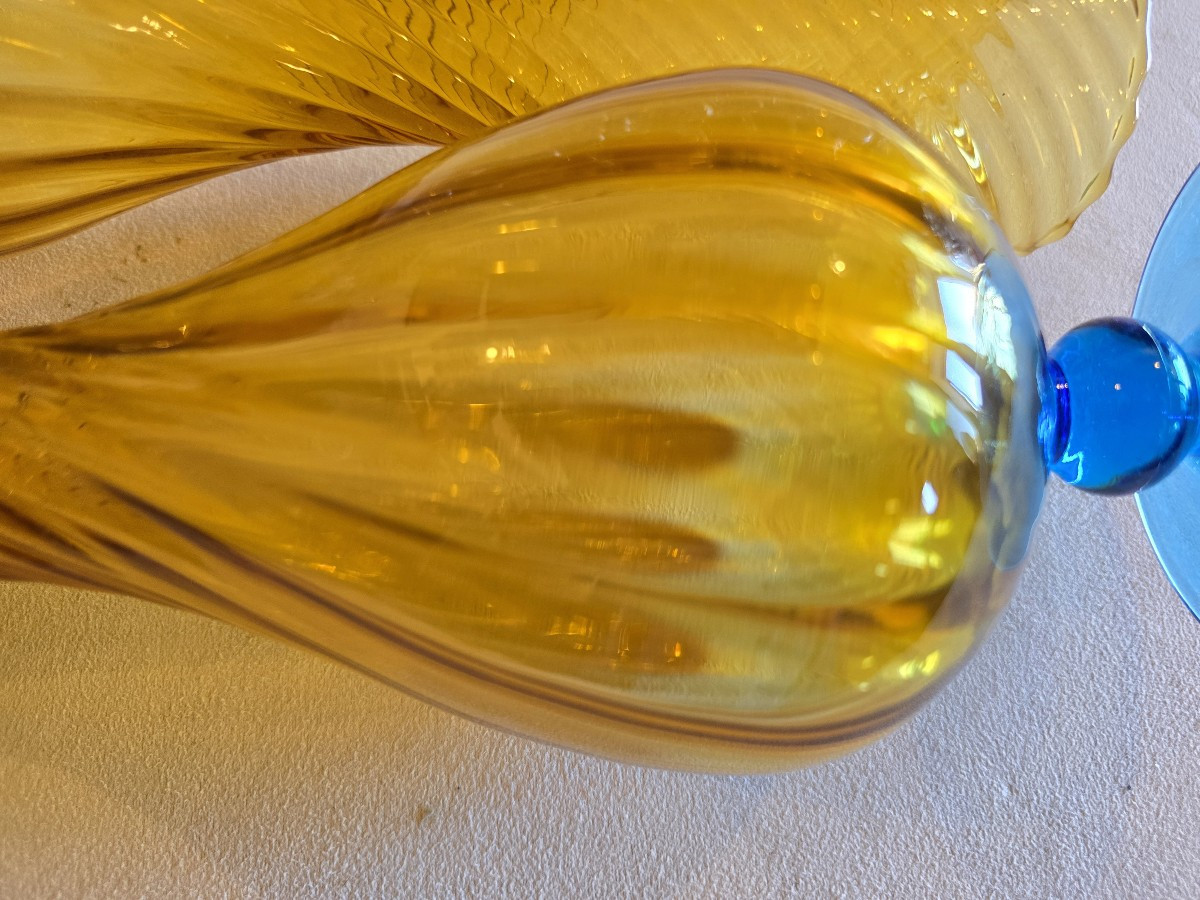  Paire de vases anciens en verre soufflé bicolore Empoli Italie-photo-5