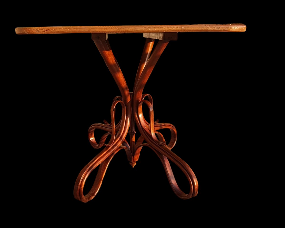 Ancienne Table rectangulaire en hêtre courbé style Thonet-photo-4
