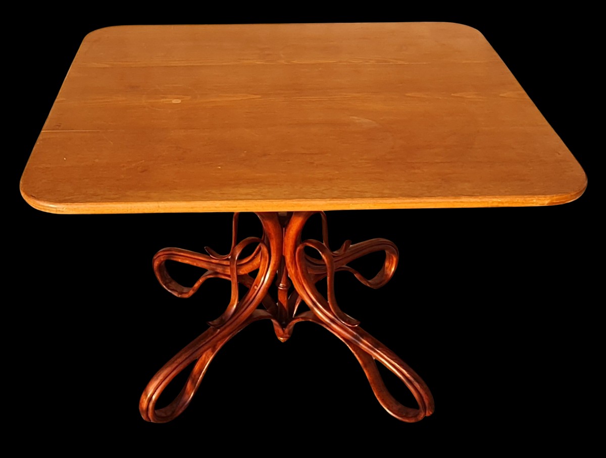 Ancienne Table rectangulaire en hêtre courbé style Thonet-photo-5