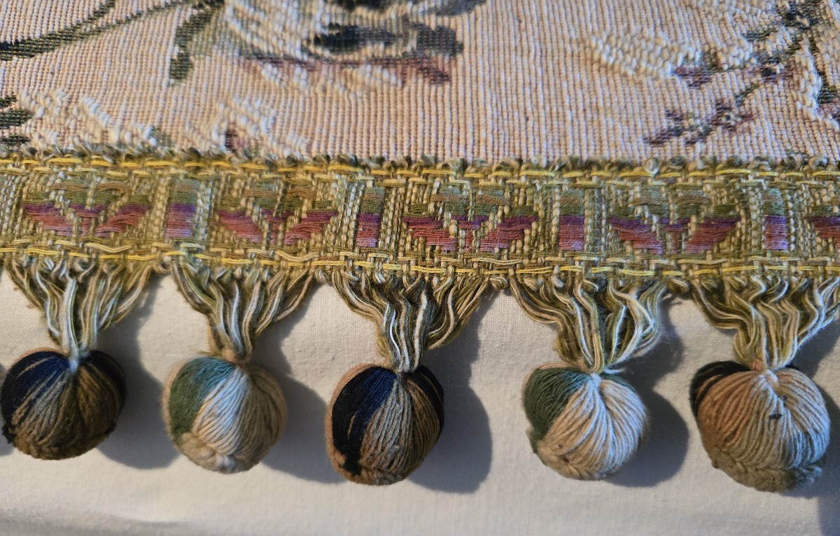 Ancien rideaux, paire de tentures anciennes en gobelin début XX ème siècle-photo-4