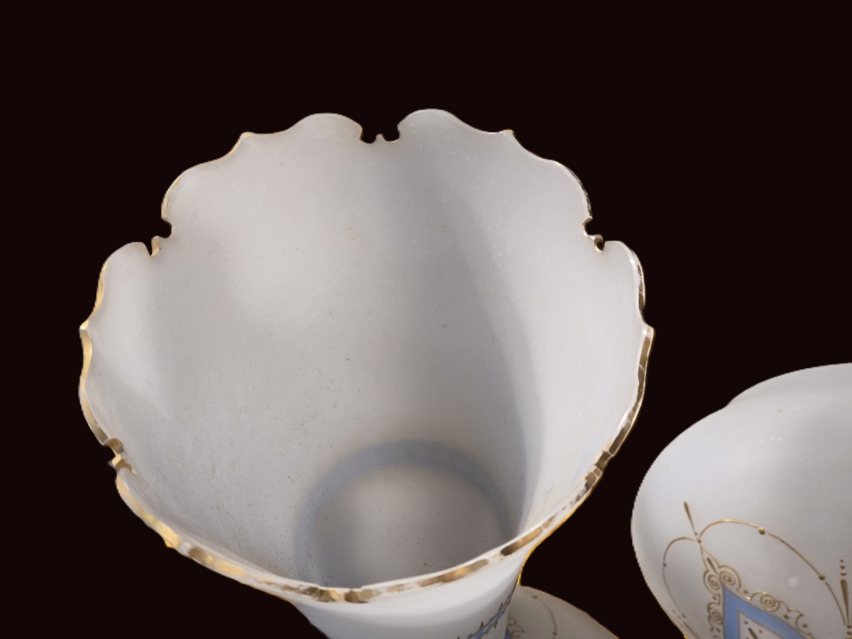 Paire de vases en opaline  émaillée XIX ème siècle  h 45 cm-photo-1
