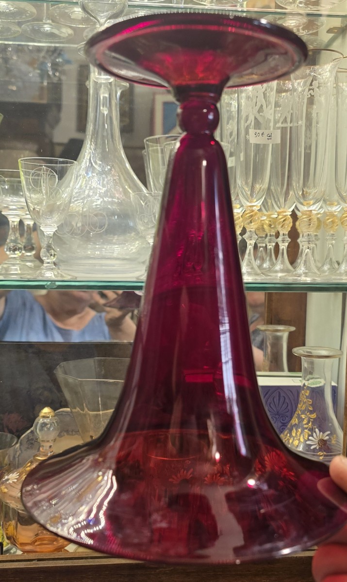 Ancien vase en verre soufflé de Murano rouge rubis-photo-3