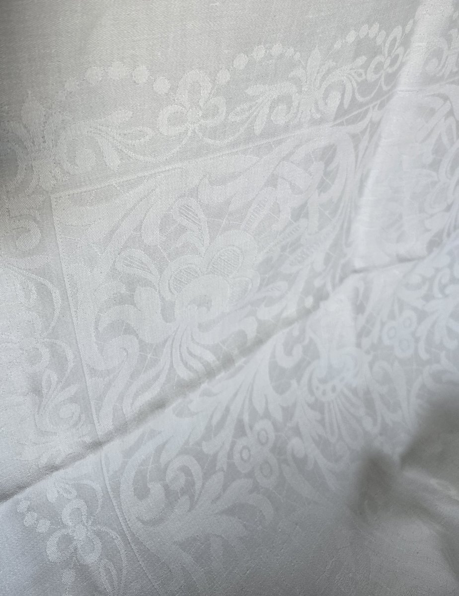 Antique Damask Linen Tablecloth From Flanders, 190x320 Cm-photo-2