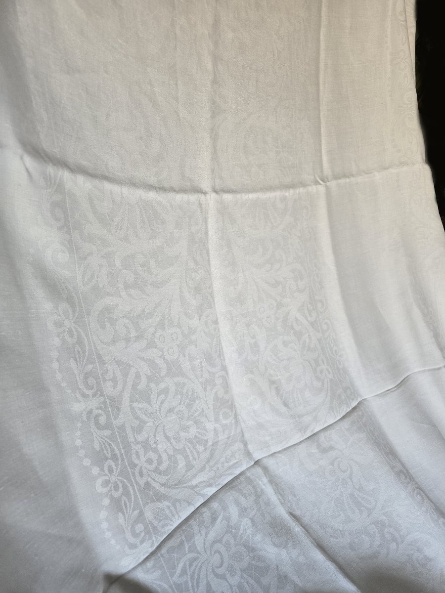 Antique Damask Linen Tablecloth From Flanders, 190x320 Cm-photo-3
