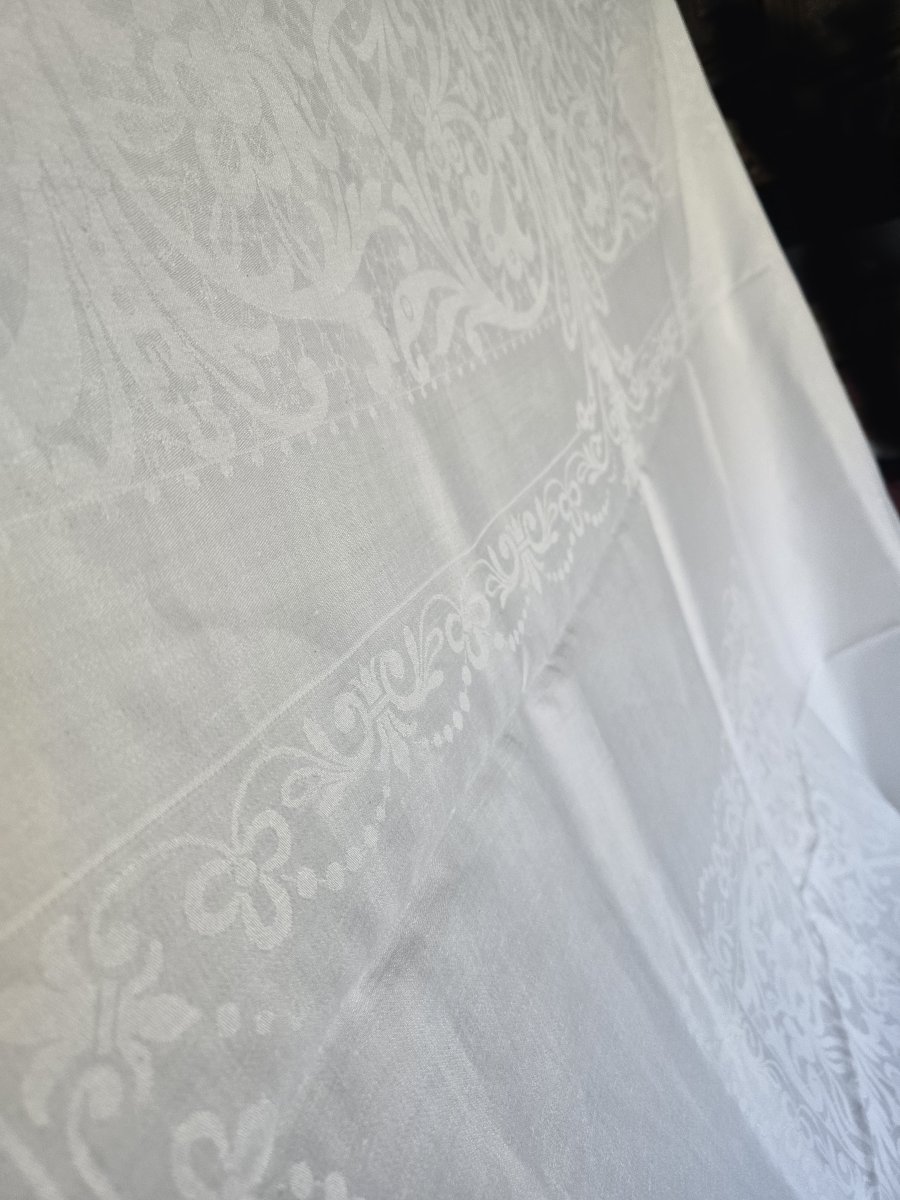 Antique Damask Linen Tablecloth From Flanders, 190x320 Cm-photo-1