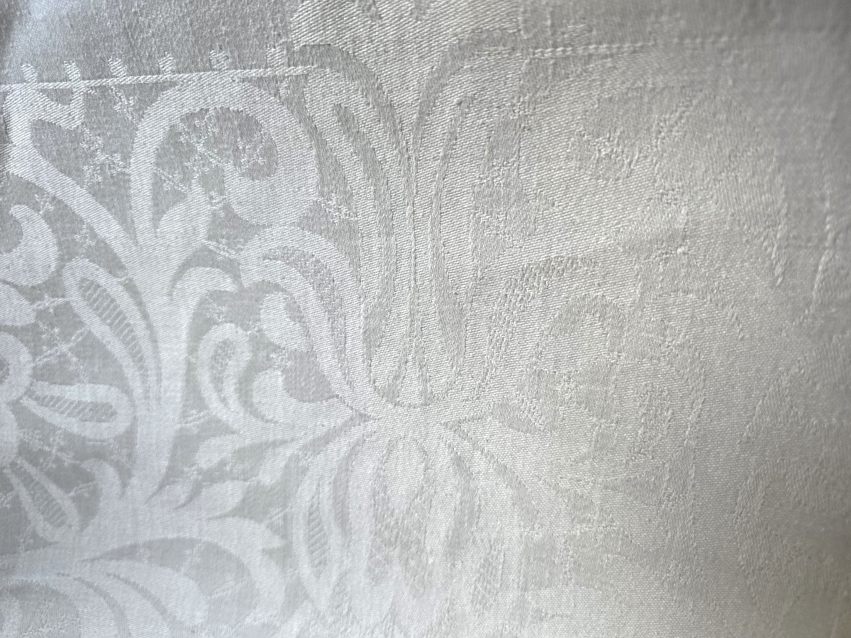 Antique Damask Linen Tablecloth From Flanders, 190x320 Cm