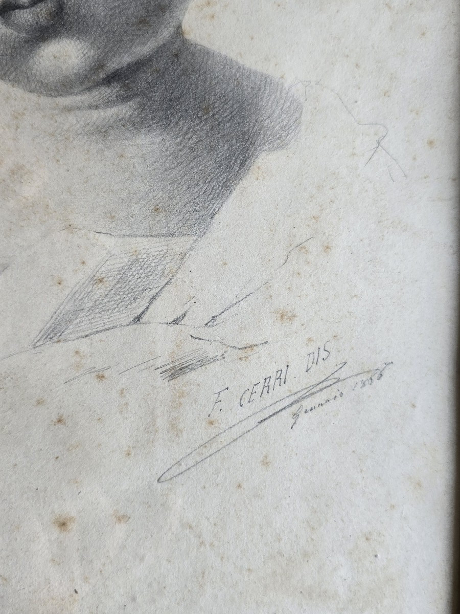 Pair Of Drawings, Children's Portraits, 19th Century, Signed-photo-5