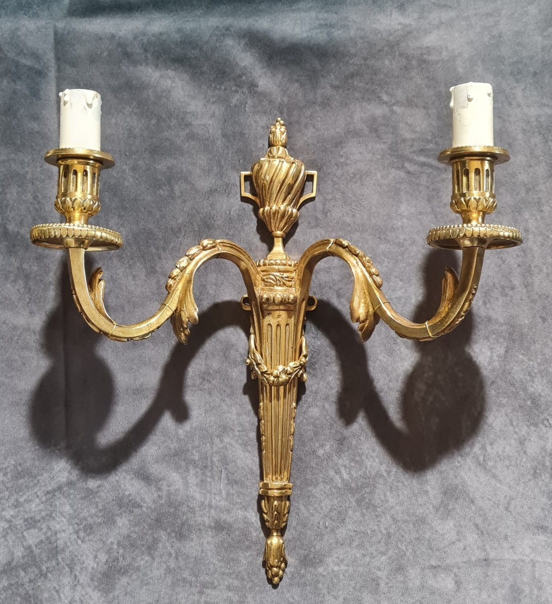 Antique Pair Of Bronze Wall Sconces, Louis XVI Style-photo-2