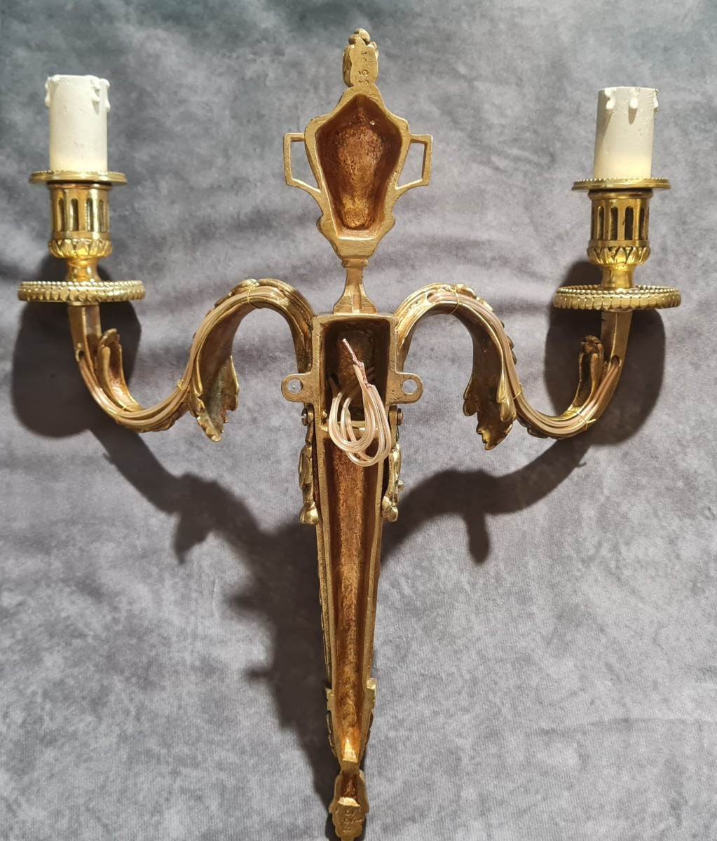 Antique Pair Of Bronze Wall Sconces, Louis XVI Style-photo-3