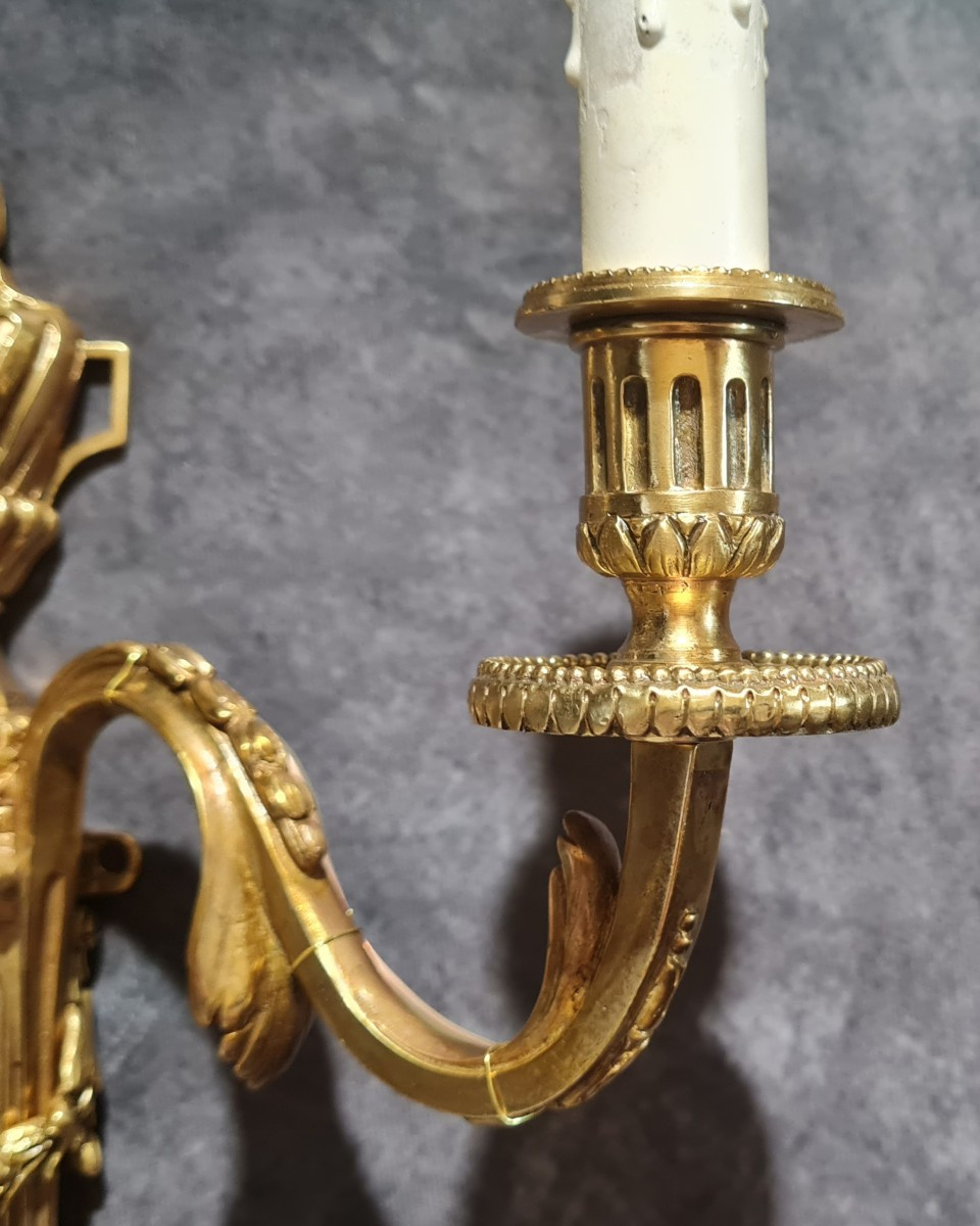 Antique Pair Of Bronze Wall Sconces, Louis XVI Style-photo-4