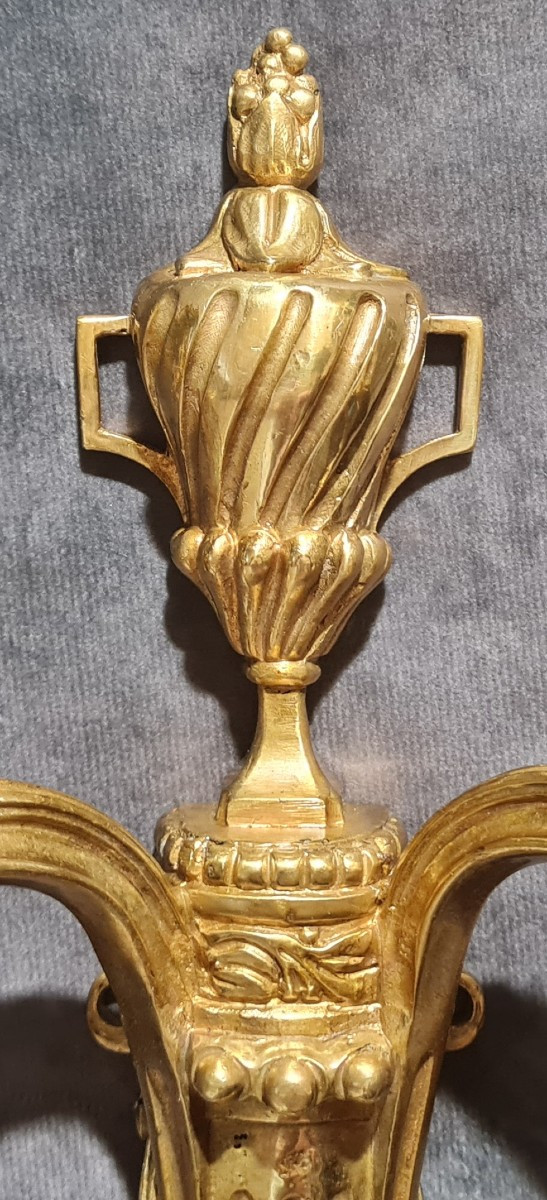 Antique Pair Of Bronze Wall Sconces, Louis XVI Style-photo-2